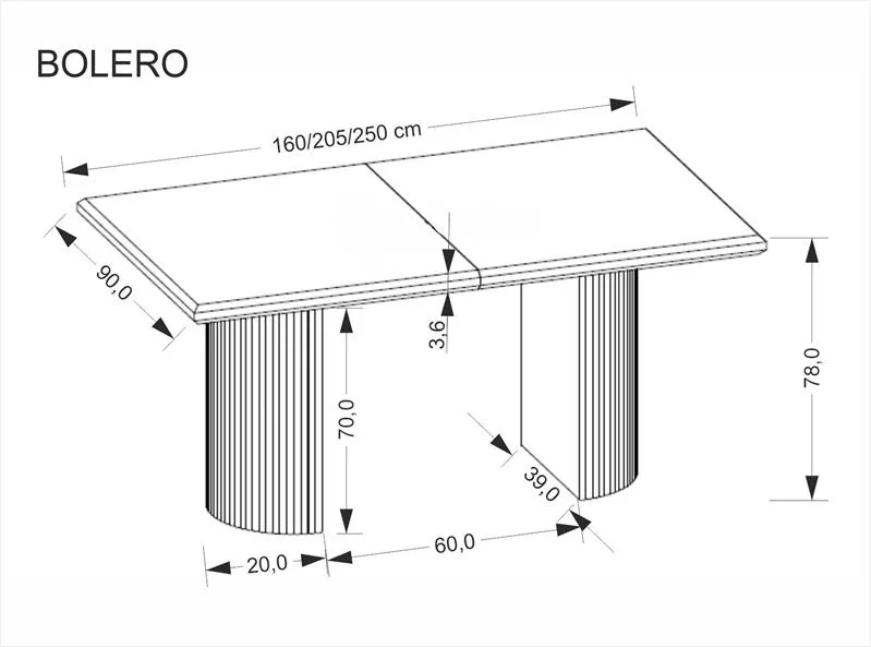 Стол обеденный HALMAR BOLERO черный дуб/черный 160-250/90