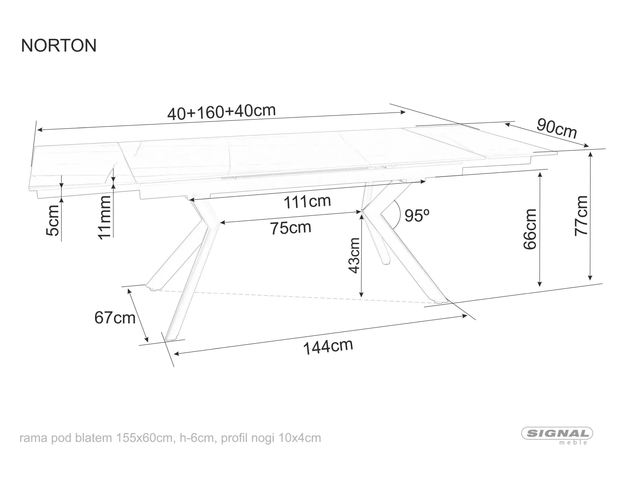 Стол обеденный SIGNAL NORTON черный/черный 160-240/90