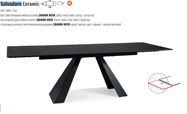 Стол обеденный SIGNAL SALVADORE Ceramic Sahara Noir черный/черный мат 160-240/90